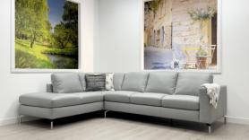 Natuzzi Sollievo soft light grey leather large L/H corner sofa 